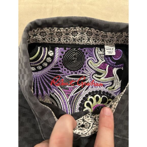 Robert Graham 2XLT Tall Black Gray Long Sleeve Button up shirt - Picture 3 of 7